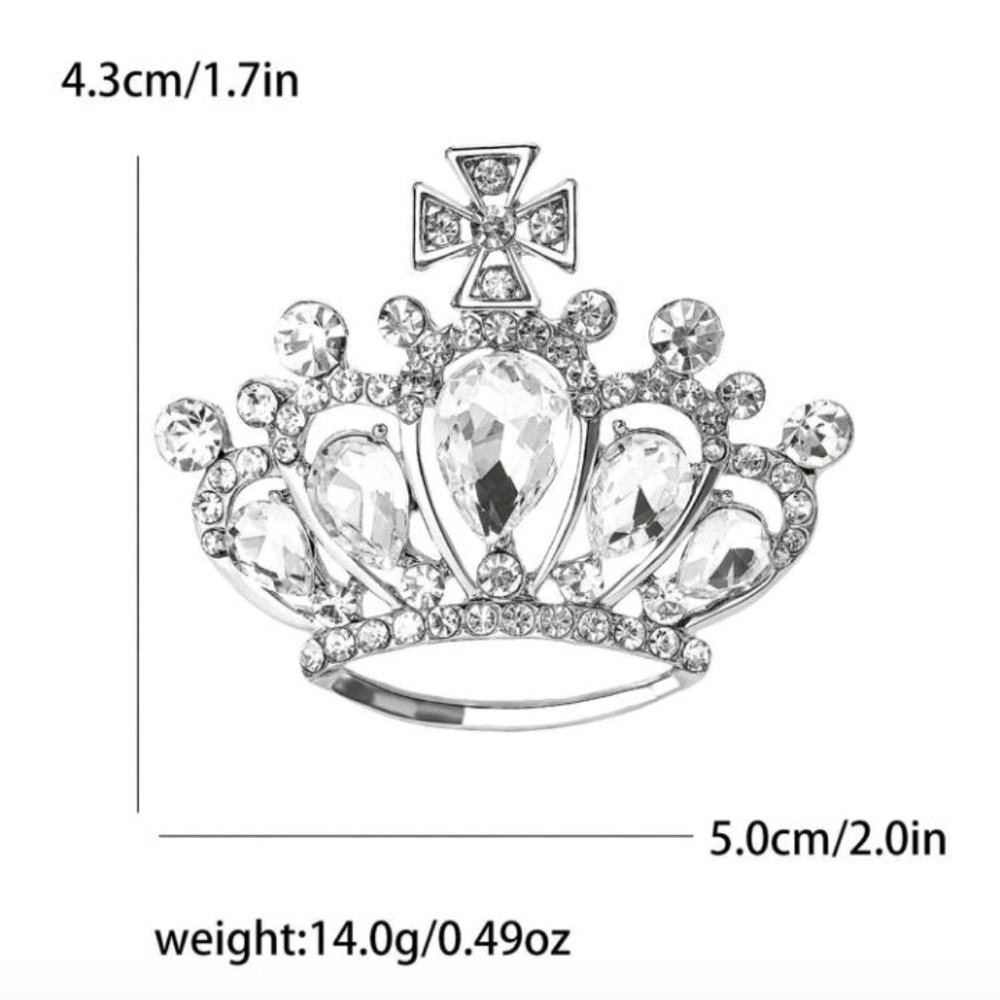 Shimmering Silver Vintage Crown Brooch Pin